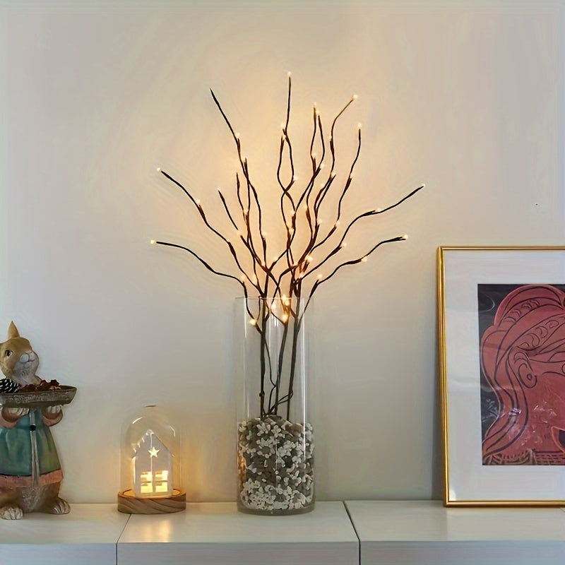 20 LED Battery-Powered Branch Lights, Indoor Decorative Lighting for Weddings, Restaurants, Parties, Birthdays, Christmas - Plastic Fairy Lights with Branch Design, ≤36V, Requires 2 AA Batteries (Not Included)