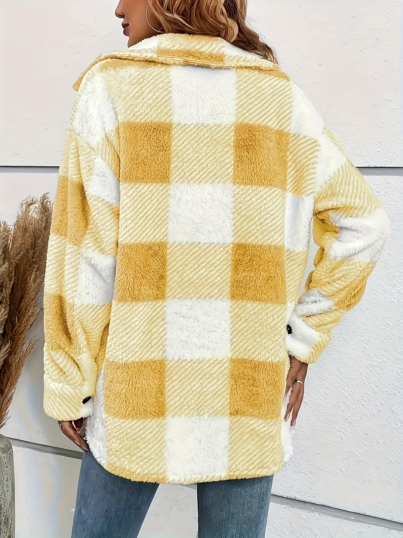 Plush Winter Jacket - & Checkered High Elasticity Coat, Machine Washable Middle Eastern-Inspired Collection for Fall & Winter