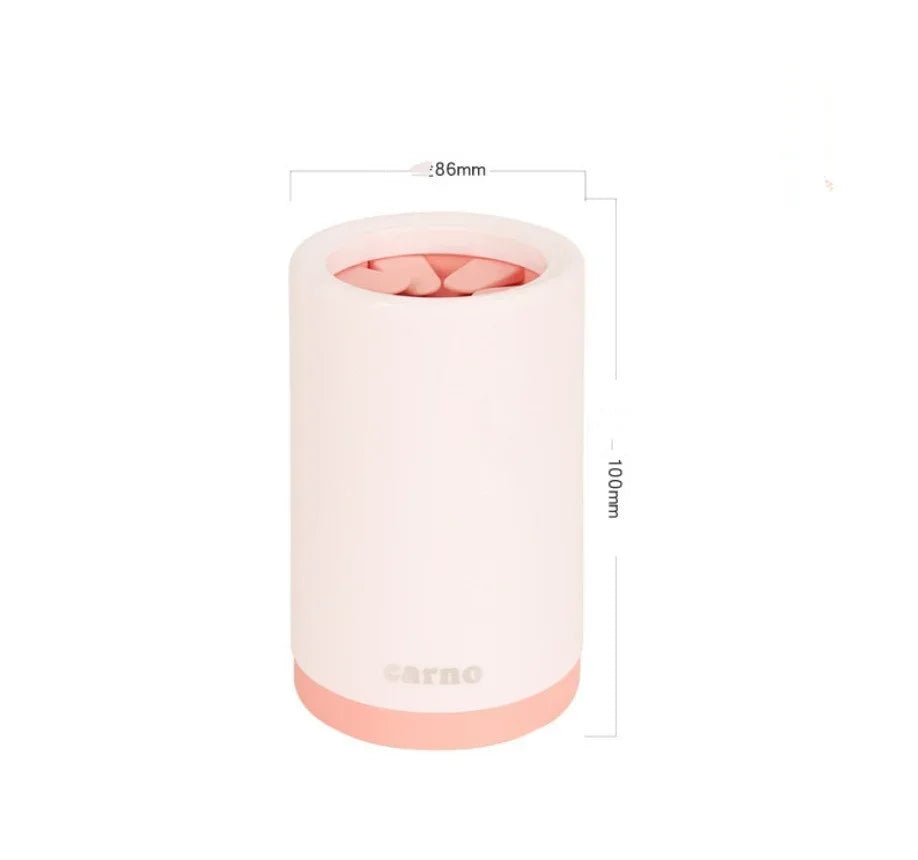 White and pink container with dimensions on a white background