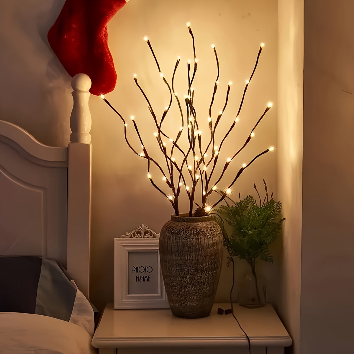 20 LED Battery-Powered Branch Lights, Indoor Decorative Lighting for Weddings, Restaurants, Parties, Birthdays, Christmas - Plastic Fairy Lights with Branch Design, ≤36V, Requires 2 AA Batteries (Not Included)