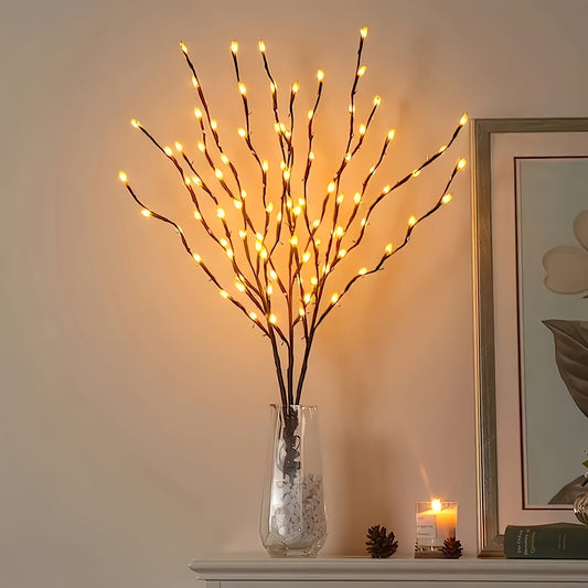 20 LED Battery-Powered Branch Lights, Indoor Decorative Lighting for Weddings, Restaurants, Parties, Birthdays, Christmas - Plastic Fairy Lights with Branch Design, ≤36V, Requires 2 AA Batteries (Not Included)