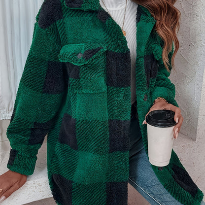 Plush Winter Jacket - & Checkered High Elasticity Coat, Machine Washable Middle Eastern-Inspired Collection for Fall & Winter