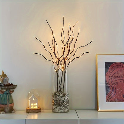 20 LED Battery-Powered Branch Lights, Indoor Decorative Lighting for Weddings, Restaurants, Parties, Birthdays, Christmas - Plastic Fairy Lights with Branch Design, ≤36V, Requires 2 AA Batteries (Not Included)