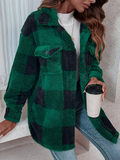 Plush Winter Jacket - & Checkered High Elasticity Coat, Machine Washable Middle Eastern-Inspired Collection for Fall & Winter