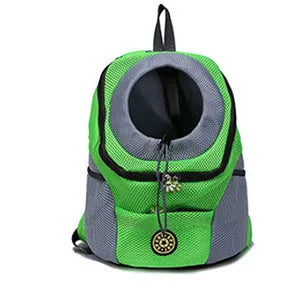 Green and gray pet carrier backpack on a white background