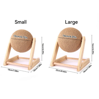Comparison of small and large woven balls on stands with measurements.