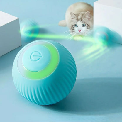 Pet toy ball with a laser pointer feature on a light blue background
