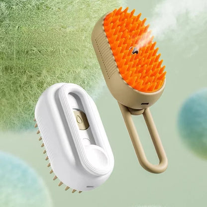 Two grooming brushes, one with orange bristles and the other with beige bristles, on a light green background.