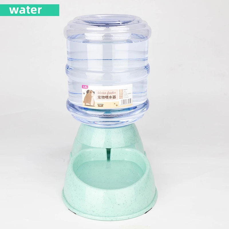 Pet water dispenser with a clear container and green base on a white background