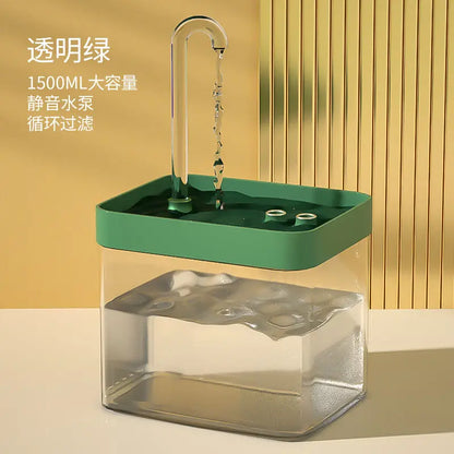 Clear water dispenser with green top on a gold background