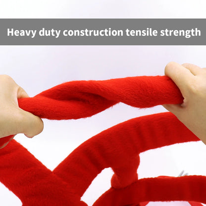 Red rope being pulled apart with text 'Heavy duty construction tensile strength' on a gray background