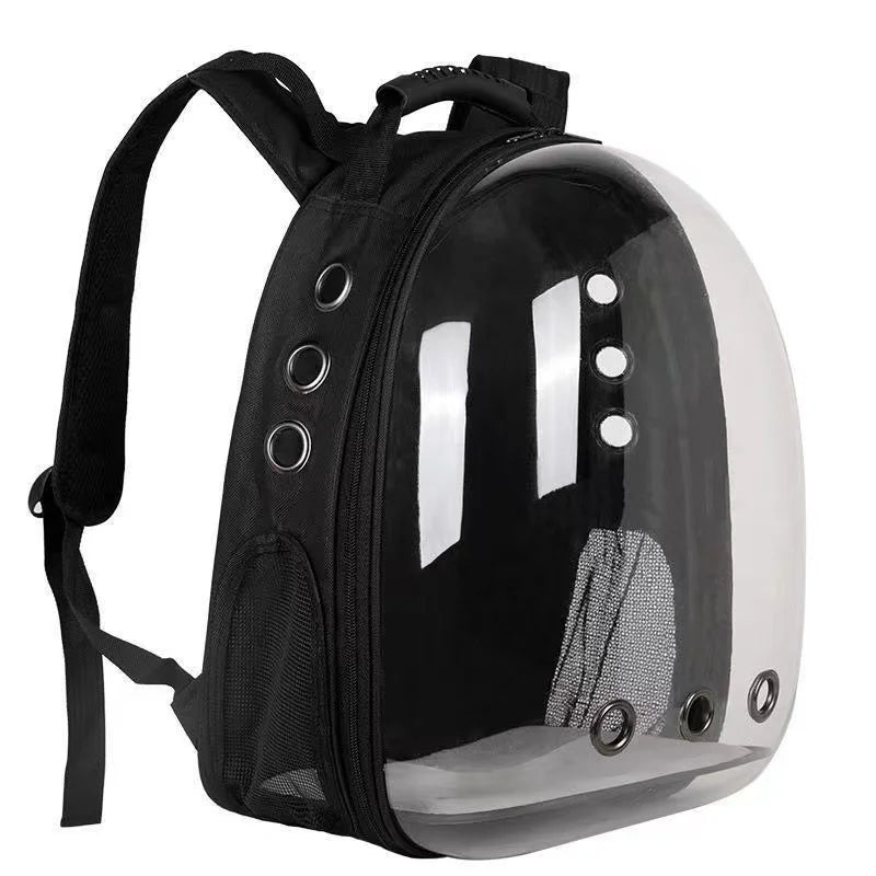 Black pet backpack with transparent front on a white background
