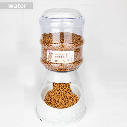 Pet food container with pet food and a label on a white background