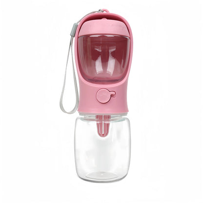 Pink pet water bottle with clear container on a white background