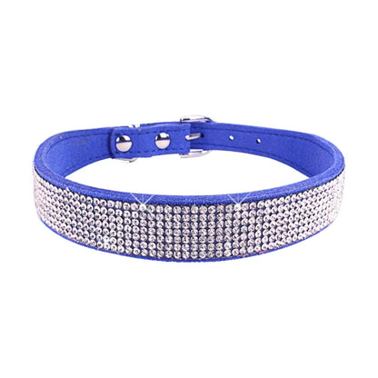 Blue dog collar with rhinestone embellishments on a white background