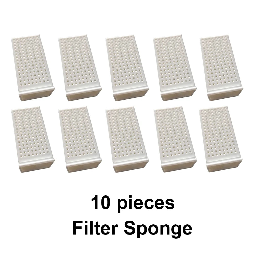 10 filter sponges on a white background