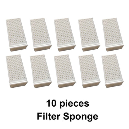 10 filter sponges on a white background