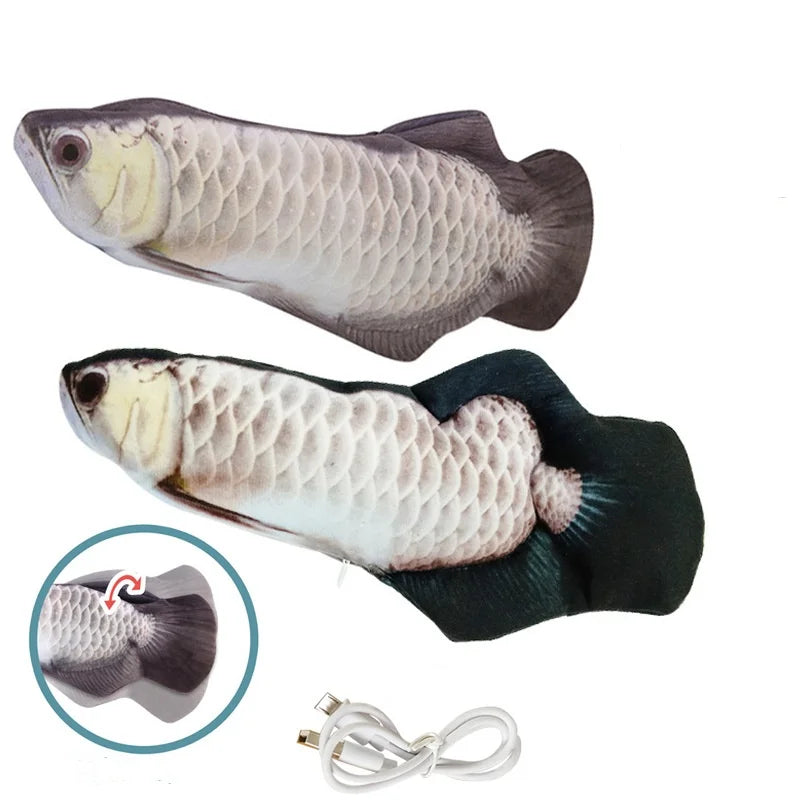 Two fish-shaped gloves with a close-up inset and a plug on a white background