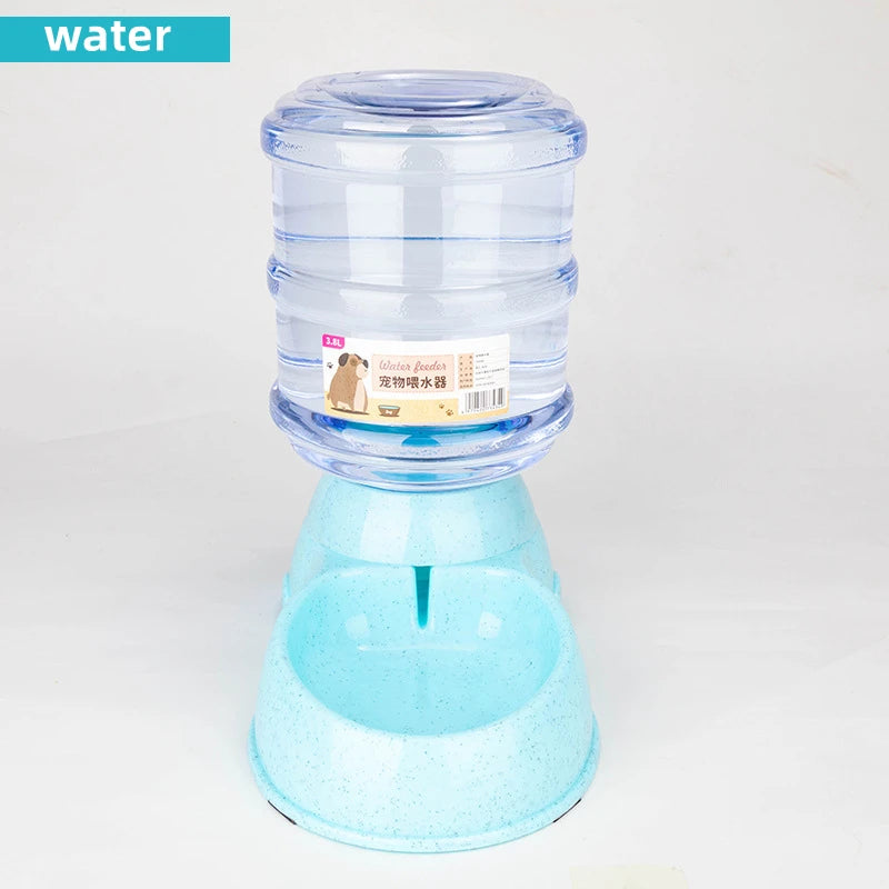 Pet water dispenser with water flowing out on a white background
