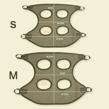 Measurement chart for small (S) and medium (M) size straps on a beige background