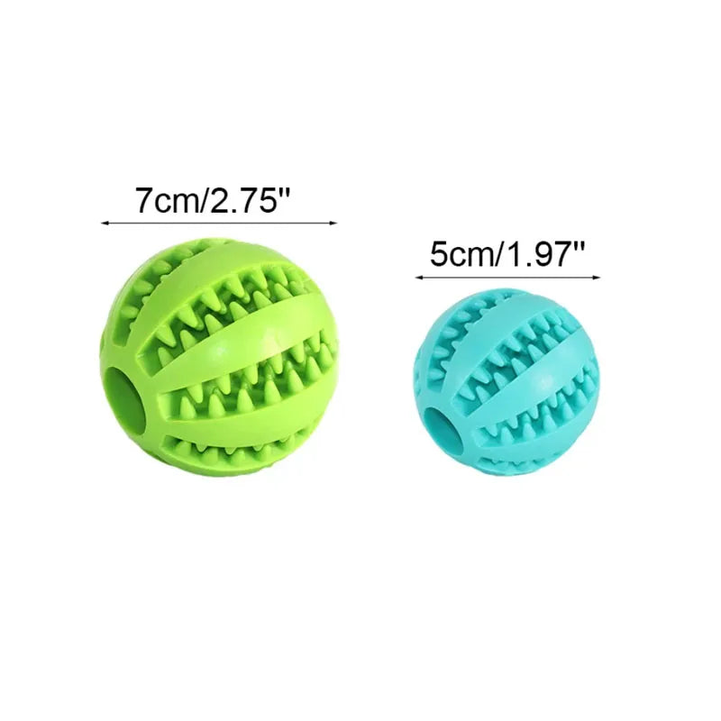 Two green and blue textured balls with measurements on a white background