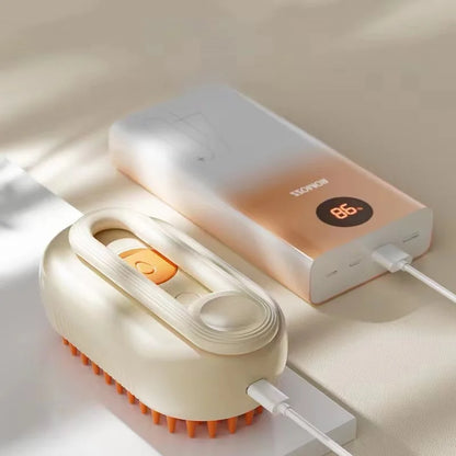 Portable hairbrush and power bank on a light surface