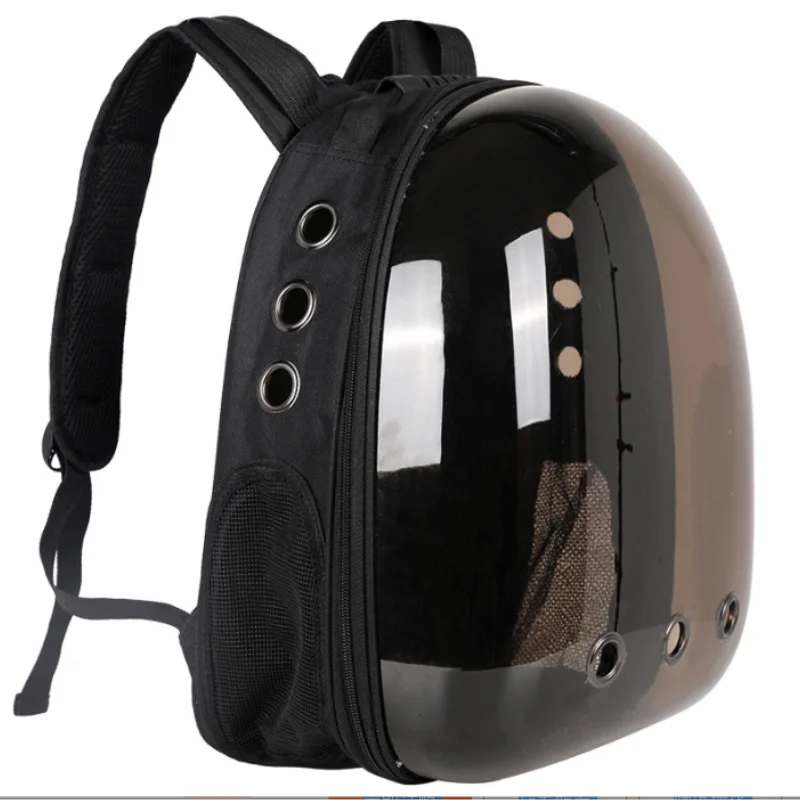 Black pet backpack with transparent front on a white background