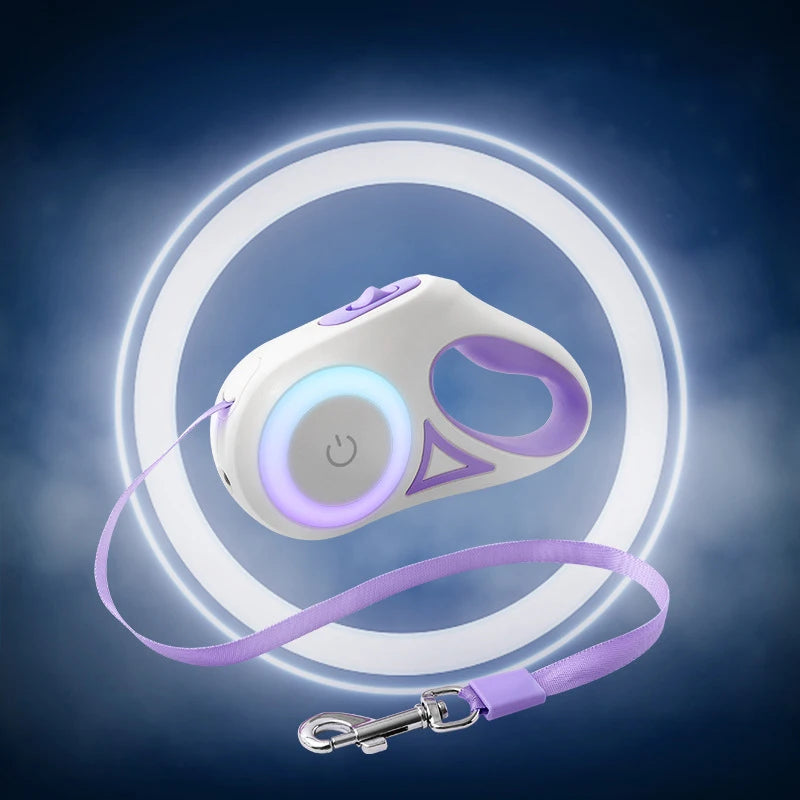 White and purple pet device with a leash on a dark blue background