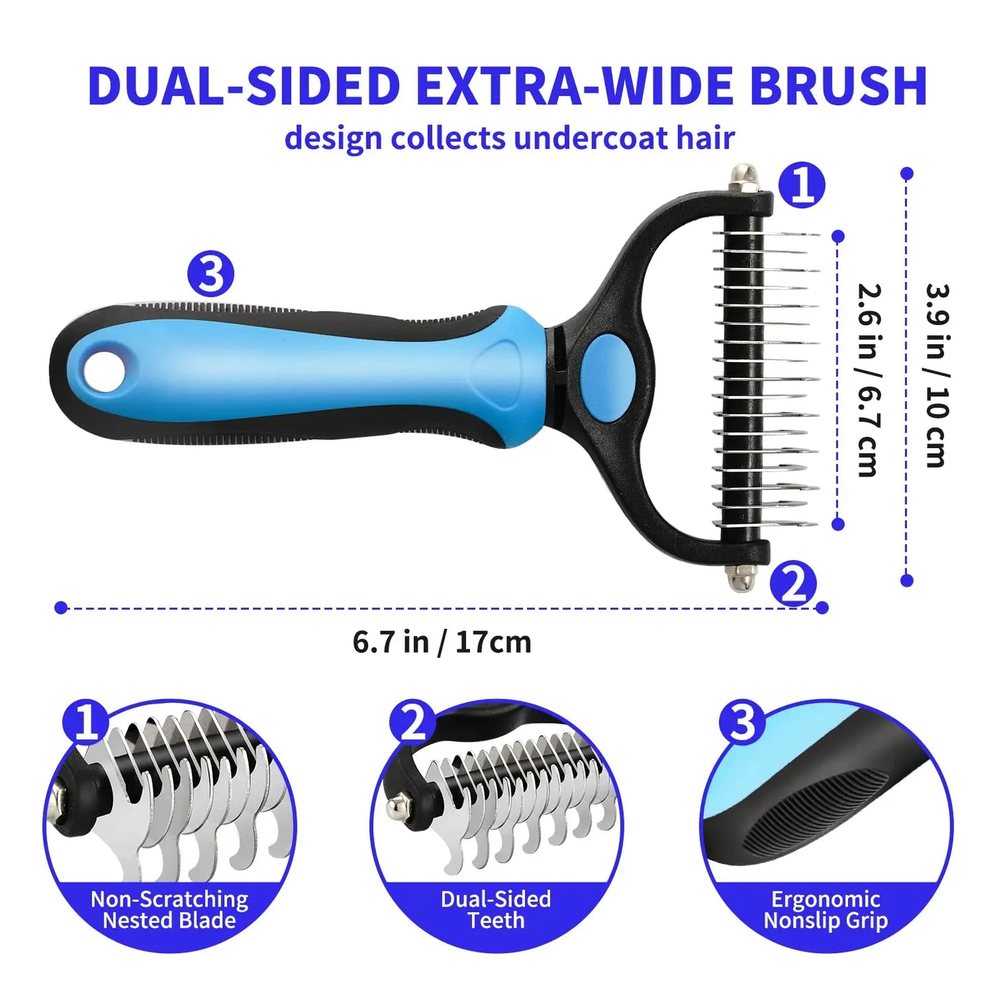 Dual-sided extra-wide brush with measurements and features on a white background