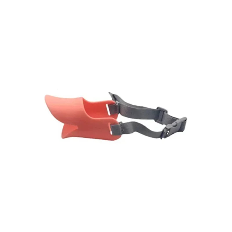 Red plastic boot with a gray strap on a white background