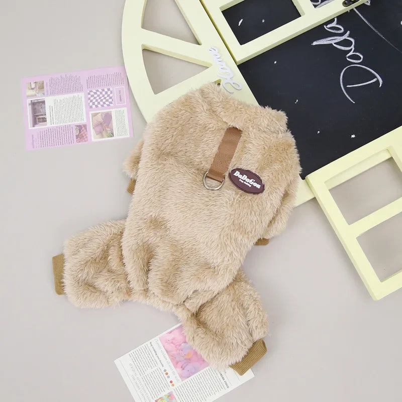 Cozy Flannel Dog Jumpsuit: Ultra-Warm Hooded Sweater for Small Puppies & Pets - Basic Bazaar