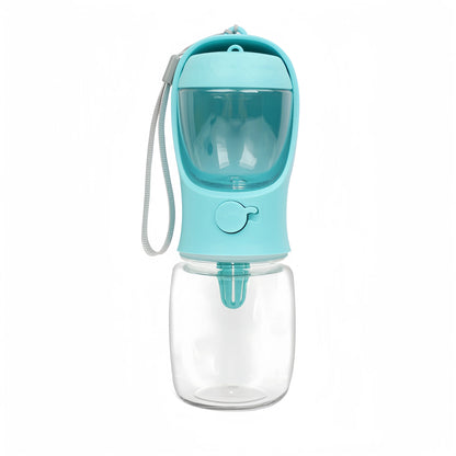 Turquoise pet water bottle with clear container on a white background