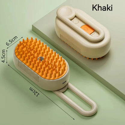 Pet grooming brush with measurements on a green background, featuring the color khaki.