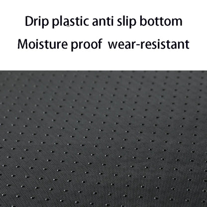 Text describing drip plastic anti-slip bottom with moisture-proof and wear-resistant properties on a black textured background.