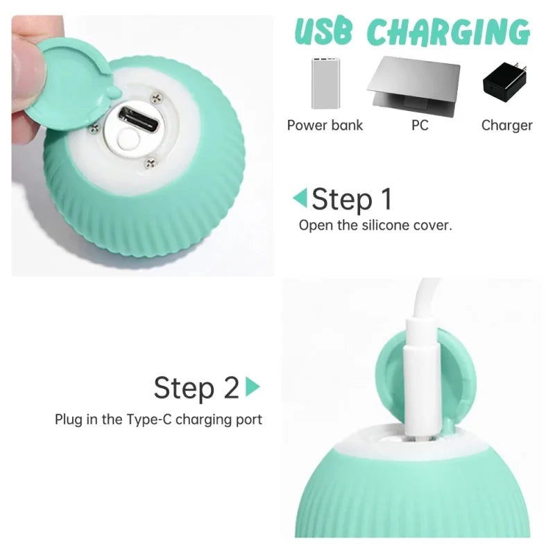 Teal and white charging device with USB charging instructions on a white background