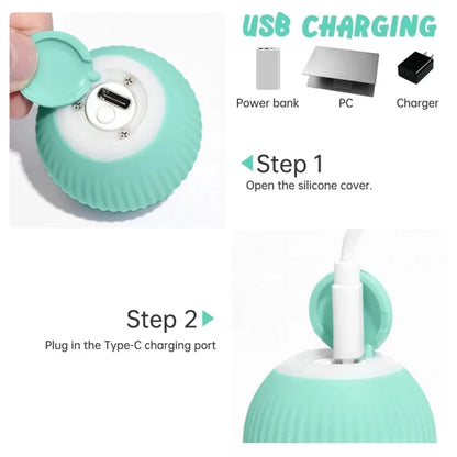 Teal and white charging device with USB charging instructions on a white background