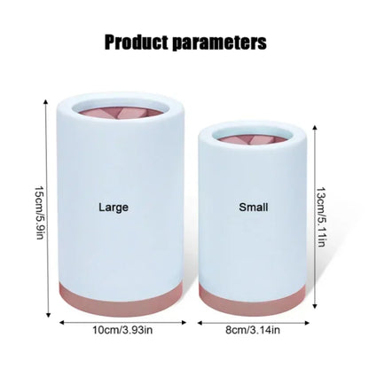 Two cylindrical containers, one large and one small, with dimensions labeled on a white background.