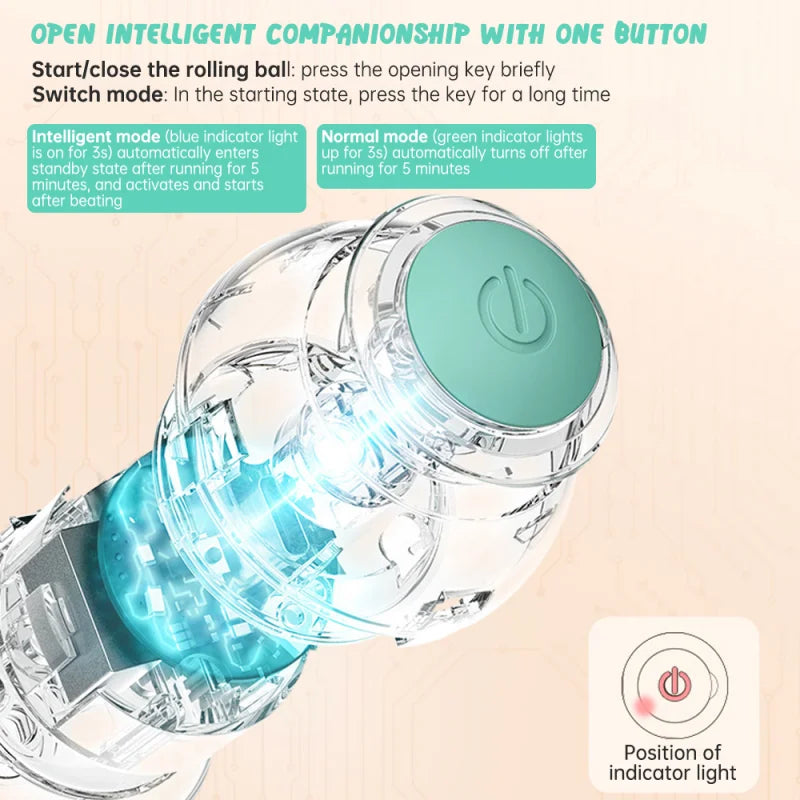 Clear and blue handheld device with a button and indicator light on a beige background