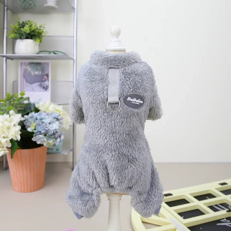 Cozy Flannel Dog Jumpsuit: Ultra-Warm Hooded Sweater for Small Puppies & Pets - Basic Bazaar
