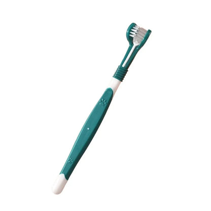 Teal and white toothbrush on a white background