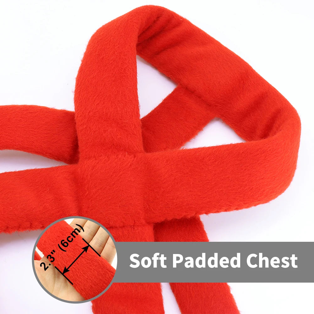 Red soft padded chest support with measurement detail on a white background