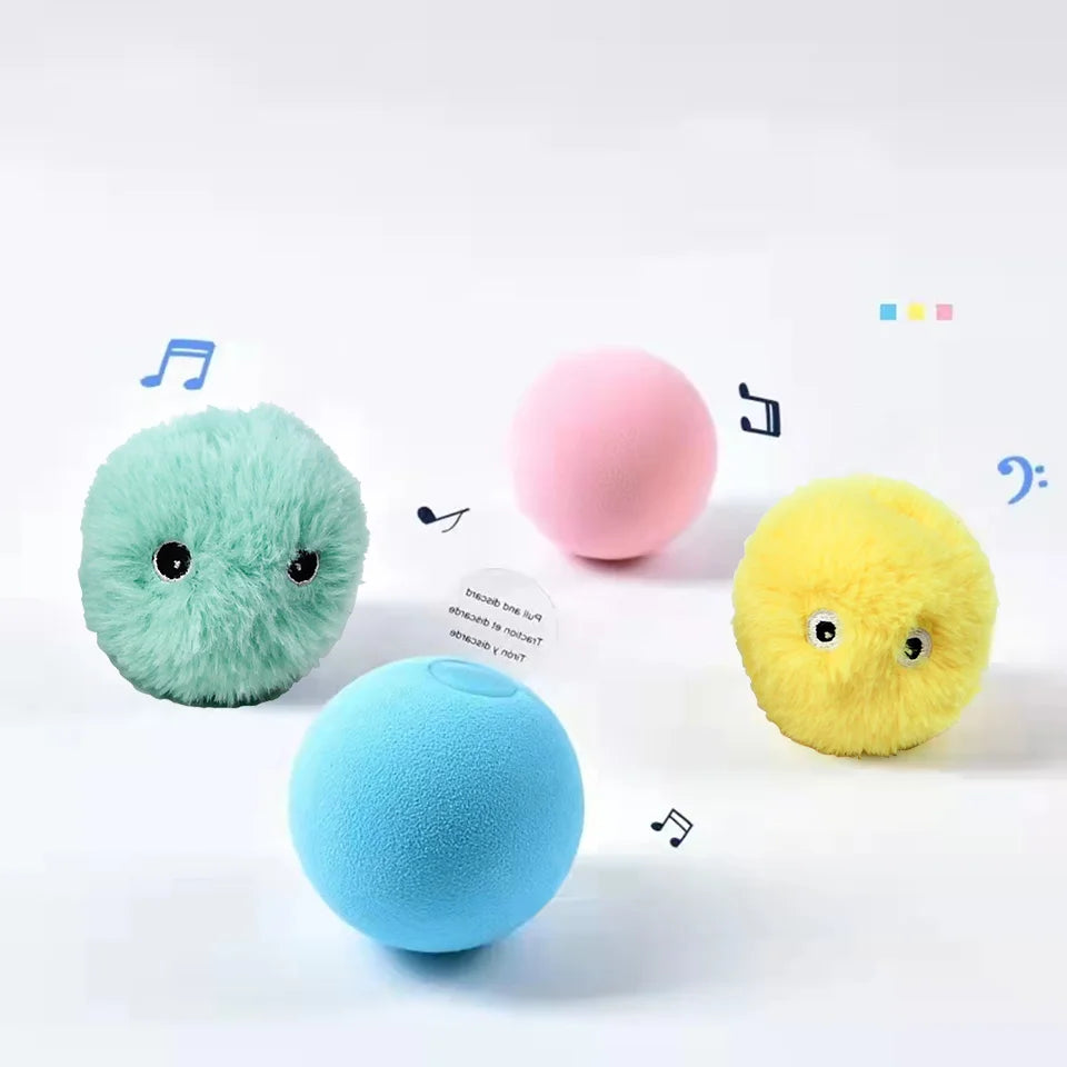 Four colorful plush toys with music notes on a white background