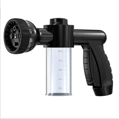 Black and gray spray gun with adjustable nozzle on a white background