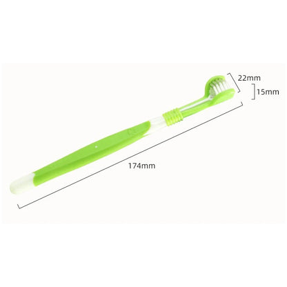 Green toothbrush with measurements on a white background