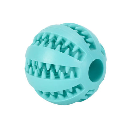 Teal rubber ball with textured surface on a white background