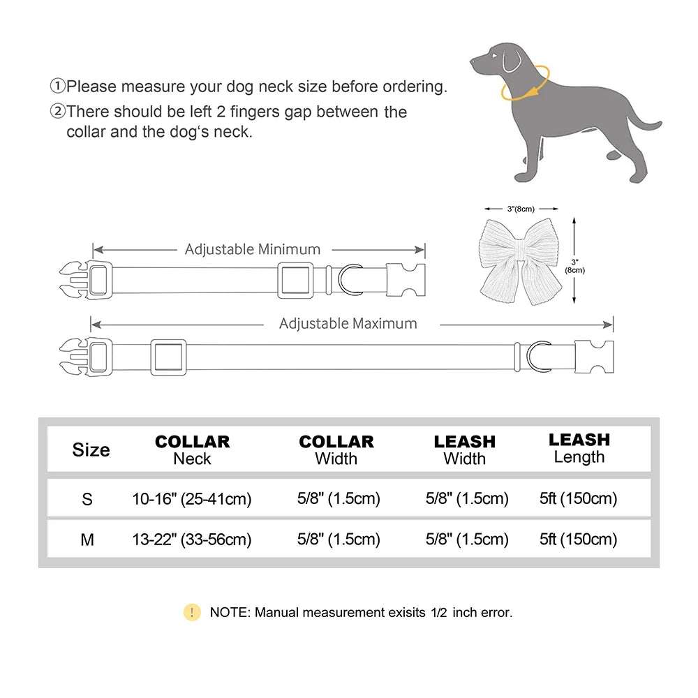 Measurement chart for dog collars and leashes with a gray dog illustration.