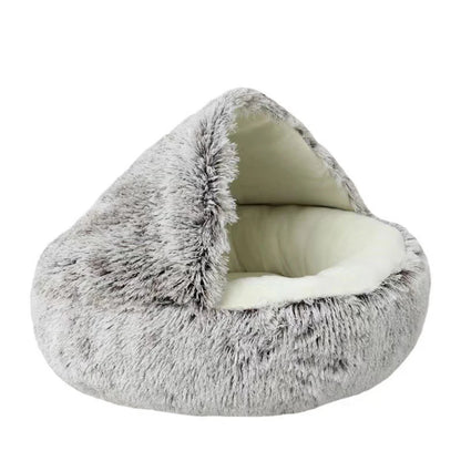 Fluffy gray pet bed on a white background
