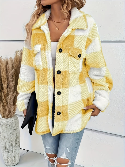Plush Winter Jacket - & Checkered High Elasticity Coat, Machine Washable Middle Eastern-Inspired Collection for Fall & Winter