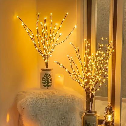 20 LED Battery-Powered Branch Lights, Indoor Decorative Lighting for Weddings, Restaurants, Parties, Birthdays, Christmas - Plastic Fairy Lights with Branch Design, ≤36V, Requires 2 AA Batteries (Not Included)