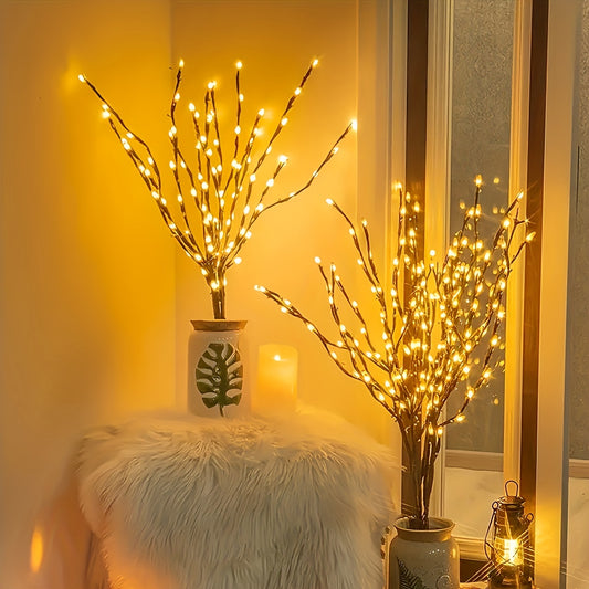 20 LED Battery-Powered Branch Lights, Indoor Decorative Lighting for Weddings, Restaurants, Parties, Birthdays, Christmas - Plastic Fairy Lights with Branch Design, ≤36V, Requires 2 AA Batteries (Not Included)